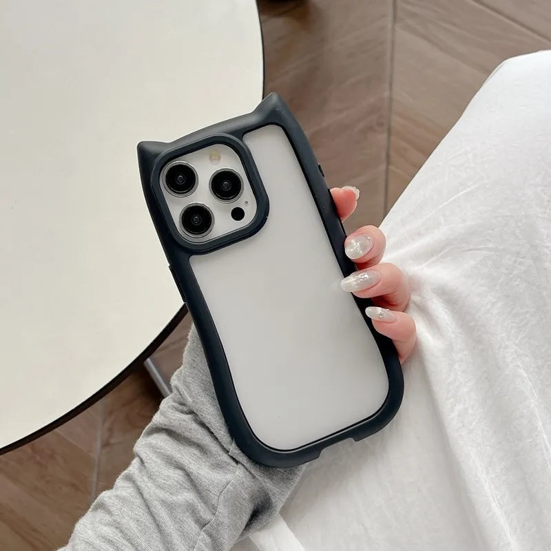 3D Cute CAT Ears Modelling Acrylic PC+TPU Silicone Clear shockproof bumper Phone Case